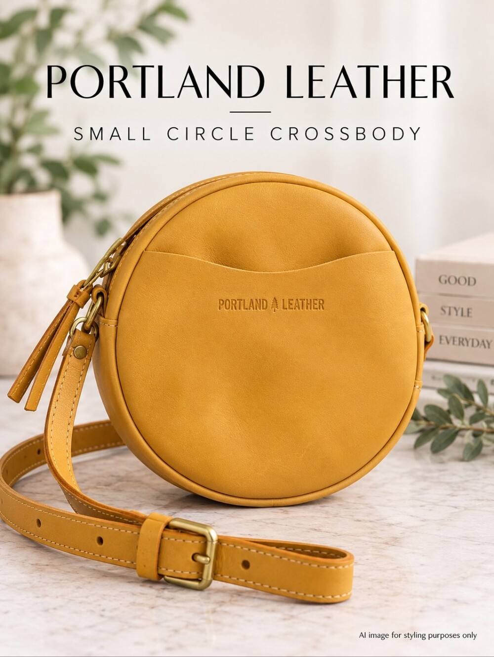 Portland Leather Goods Small Circle Crossbody Yellow Leather Bag